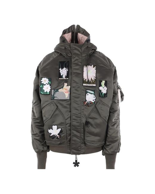 Alpha Industries Black X Cecilie Bahnsen Floral-Patch Hooded Bomber Jacket