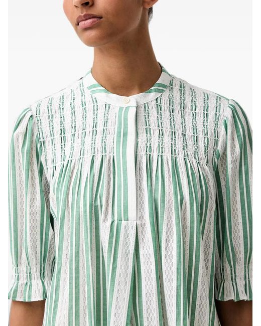 Stine Goya Green Smocked Striped Blouse