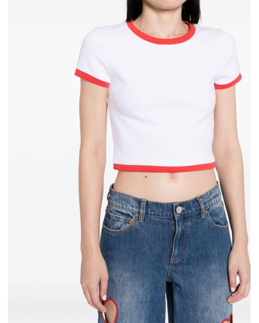 Alice + Olivia Red Cropped-T-Shirt mit Kontrastsaum