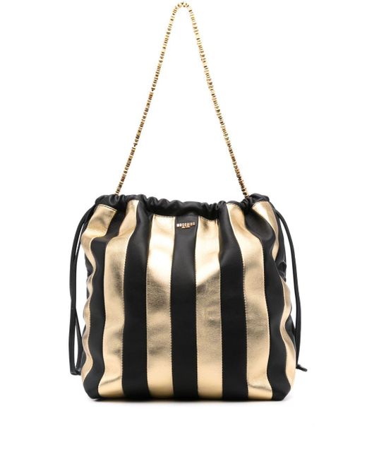 Moschino Black Striped Sheepskin Bucket Bag