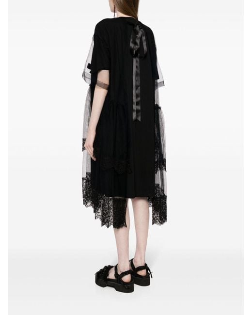 Simone Rocha Black Kristallverziertes Kleid mit Tüll-Overlay