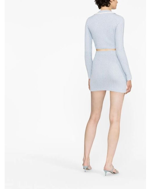Self-Portrait White Checked Metallic Mini Skirt