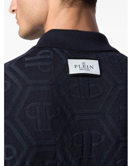 Philipp Plein Poloshirt aus Monogramm-Jacquard in Blue für Herren