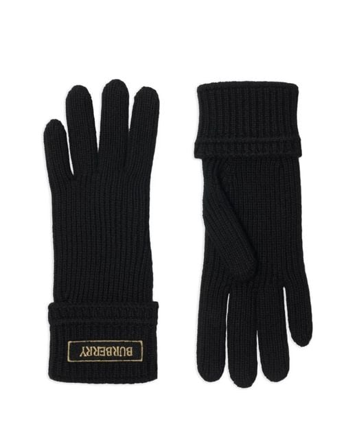 Burberry Black Logo-Patch Wool-Blend Gloves for men