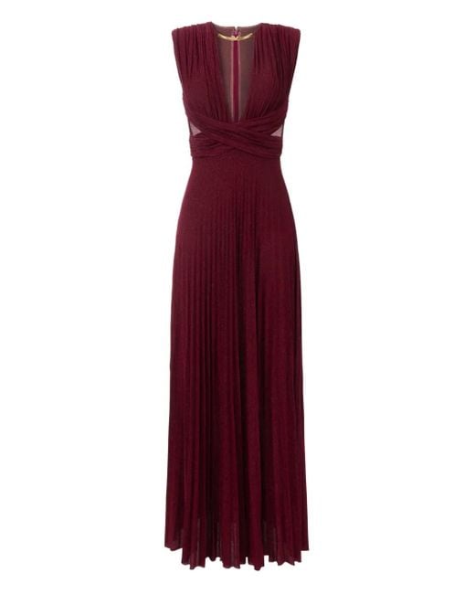 Elisabetta Franchi Purple Burgundy Evening Dress With Deep V-Neckbodice