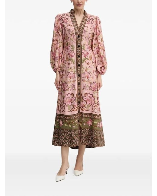 Barbour Pink X Farm Rio Alice Floral Puff-Sleeve Maxi Dress