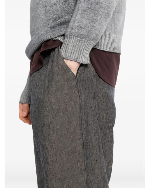 Barena Gray Elasticated Waistband Linen Trousers for men