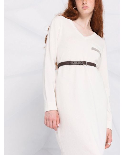 Robe-pull en laine mélangée à taille ceinturée Laines Fabiana Filippi en  coloris Blanc - Lyst