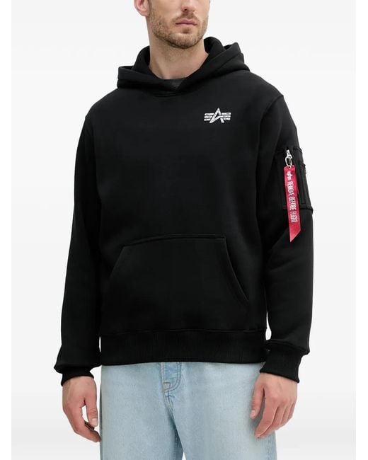 Alpha Industries Black Logo-Print Zip-Pocket Hoodie for men