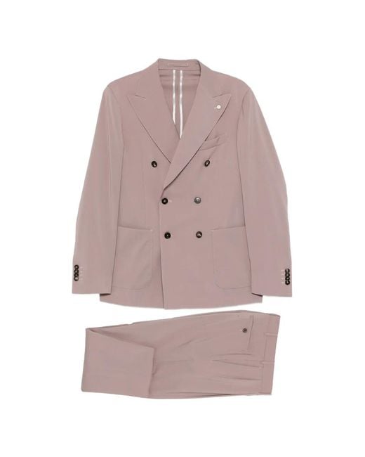 Luigi Bianchi Pink Double-Breasted Peak-Lapel Suit for men