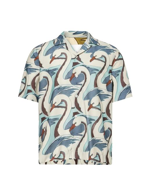 Paul Smith Blue Swan-Print Shirt for men