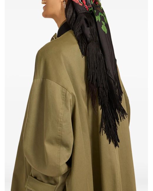 LaDoubleJ Black Reversible Floral-Print Fringe Scarf