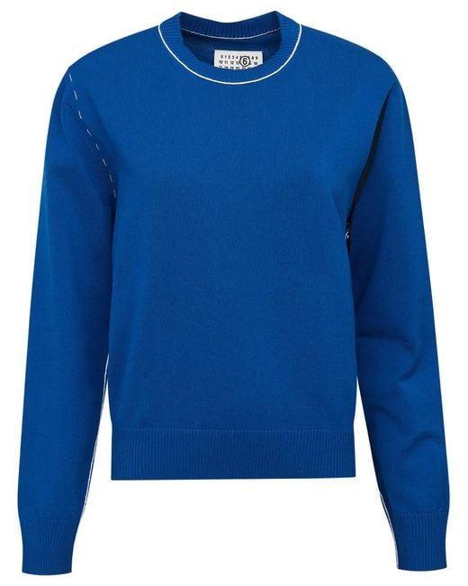 MM6 by Maison Margiela Blue Crew-Neck Cut-Out Jumper