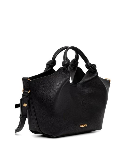 DKNY Black Paula Knotted Pebbled-Leather Tote Bag