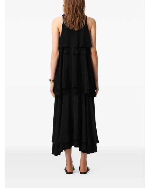 AMI Black Blended Silk Long Dress With Ruffles