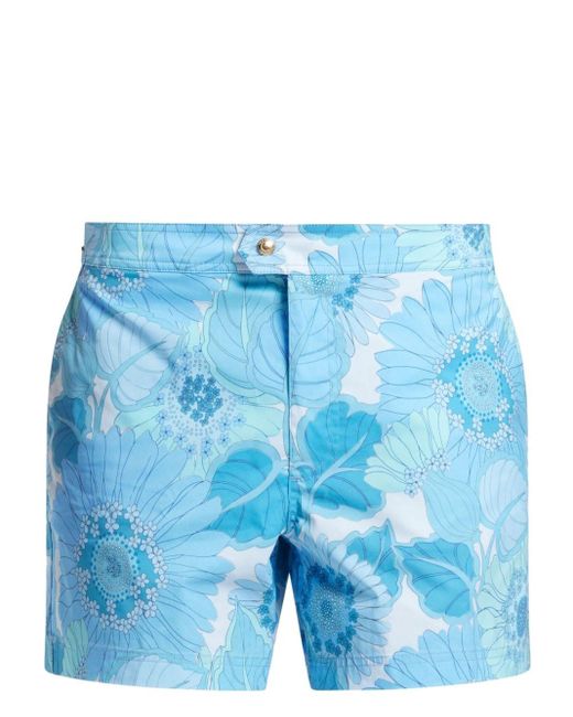 Tom Ford Blue Floral-print Swim Shorts for men
