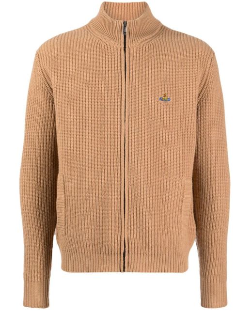 Vivienne Westwood Brown Orb-embroidery Zipped Cardigan for men