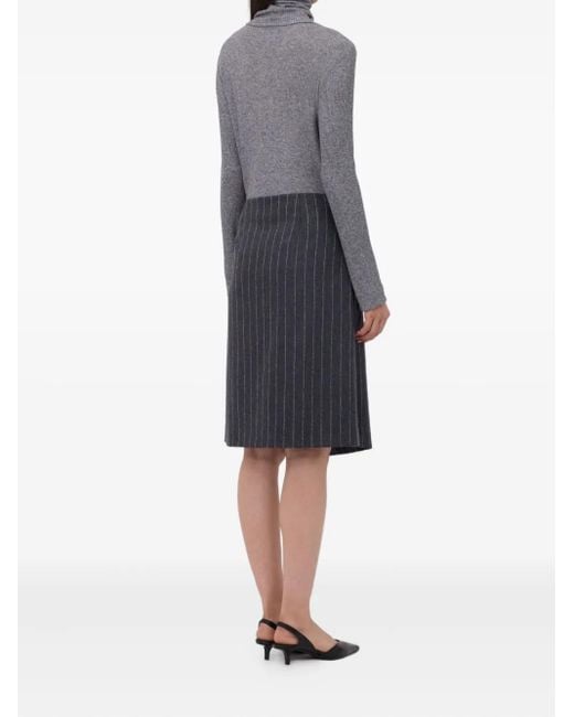 Loulou de Saison Gray Mason Pinstripe Wrap Midi Skirt