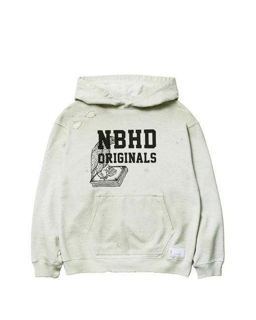Neighborhood White Distressed Graphic-Print Hoodie for men