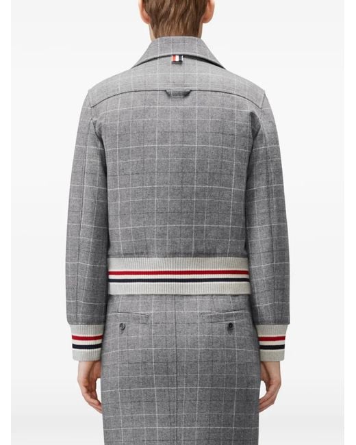 Thom Browne Gray Windowpane Houndstooth Tweed Jacket
