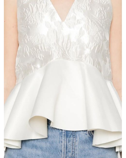 Ganni White Satin Sleeveless Peplum Blouse