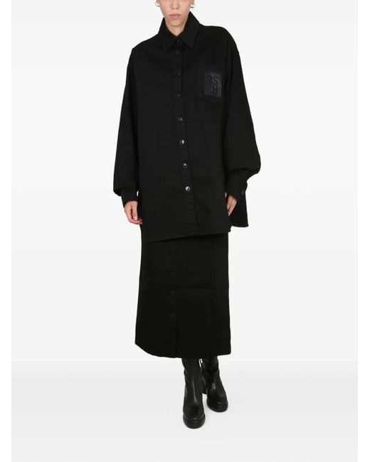Raf Simons Black Jupe Mi-Longue À Boutonnière