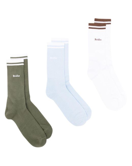 Drole de Monsieur White Jacquard-logo Ribbed Socks (pack Of Three) for men