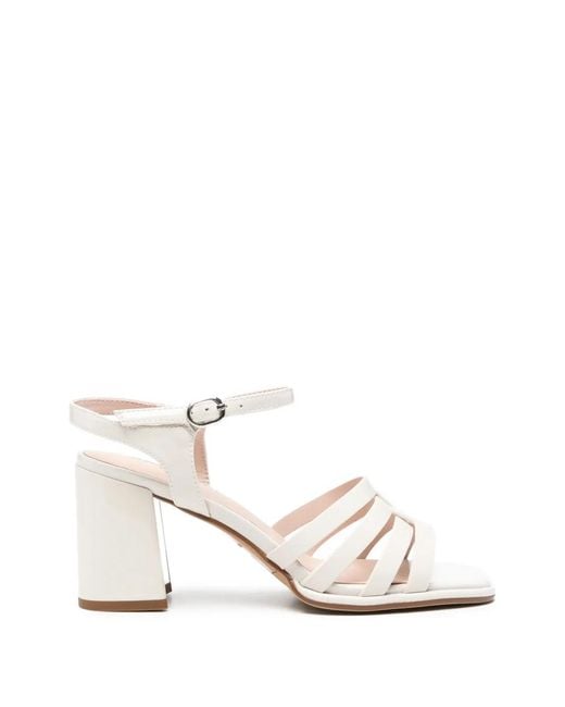 SERGIO MORETTI FIRENZE White Cage-Strap Block-Heel Sandals
