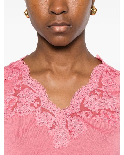 ERMANNO FIRENZE Pink Lace-Detail V-Neck Top