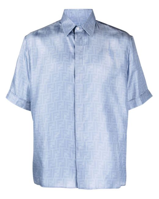 Fendi Blue Ff-logo Print Silk Shirt for men