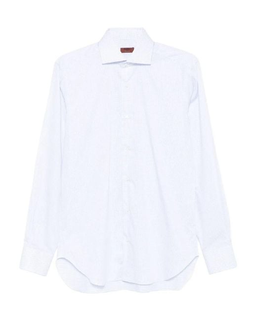 Barba Napoli White Checked Shirt for men