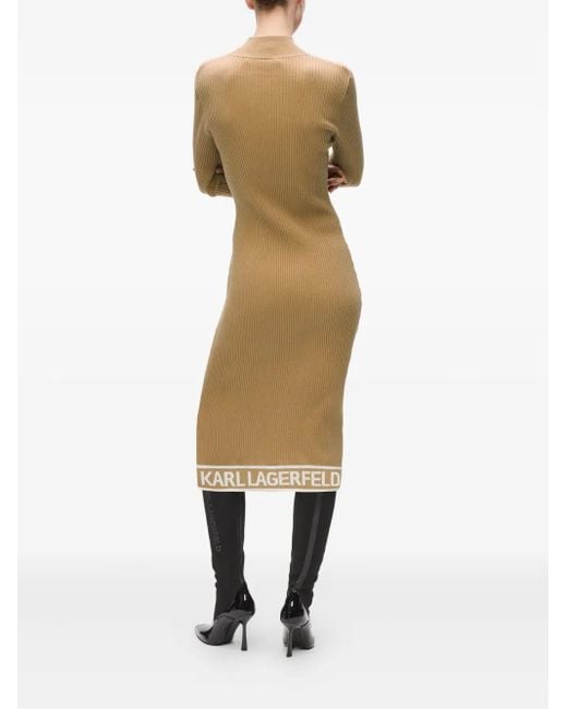 Karl Lagerfeld Natural Logo-Trim Ribbed Midi Dress