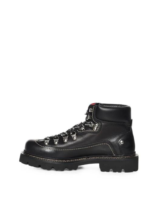 DSquared² Black Lace-Up Leather Ankle Boots for men