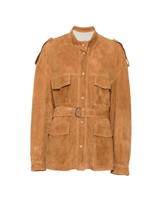 Cassell Brown Sahariana Belted Suede Jacket