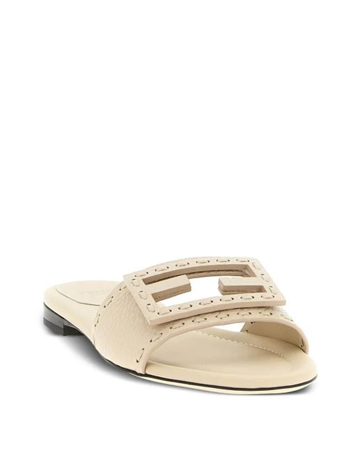 Fendi Natural Macro-Stitched Baguette Slides