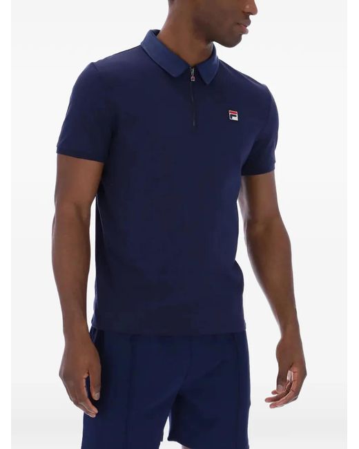Fila Blue Ettore Logo-Patch Zip-Fastening Polo Shirt for men
