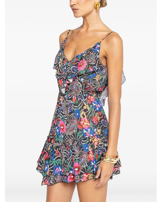 Nissa Blue Ruffled Viscose Mini Dress