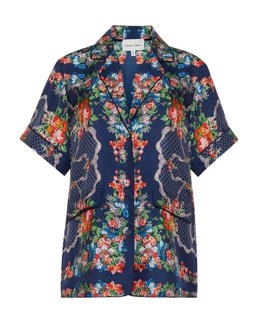 Cara Cara Blue Portofino Floral-Print Short-Sleeve Top