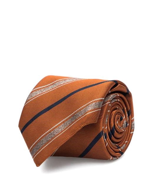 Corbata de seda a rayas Brunello Cucinelli de hombre de color Brown