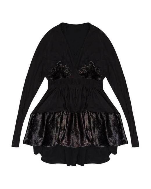 Lanvin Black Lace V-Neck Flared Top