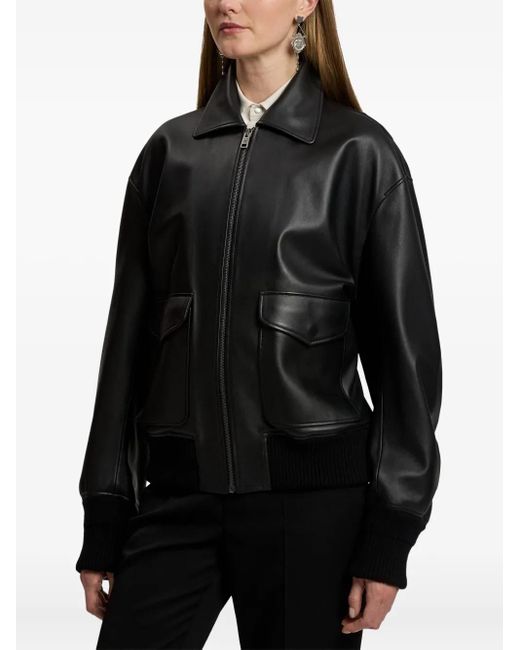 Ralph Lauren Black Zip-Front Leather Jacket