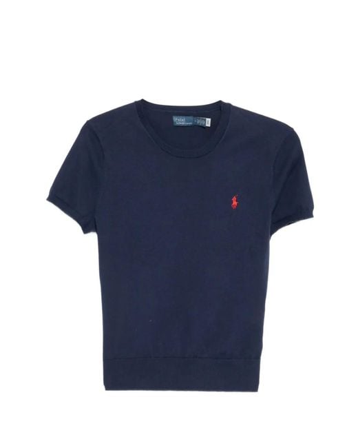 Polo Ralph Lauren Blue Logo-Embroidered Knit Top