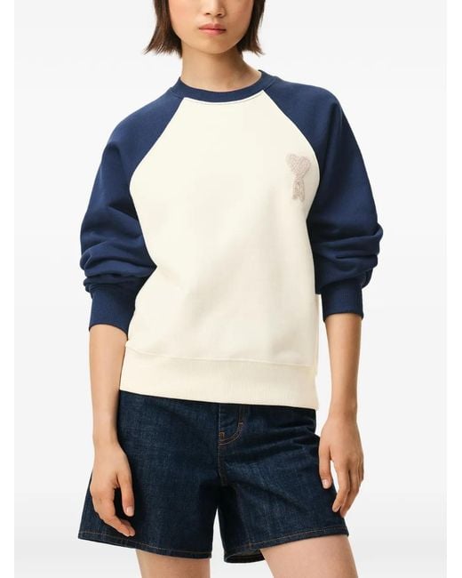 AMI Blue And Cotton Knitted Ami De Coeur Sweatshirt