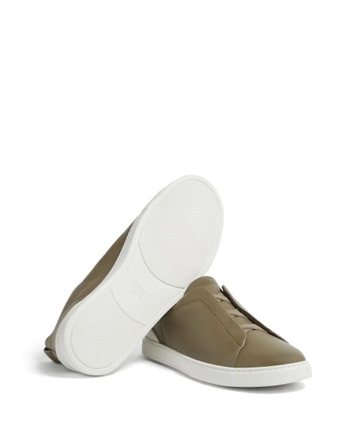 Zegna Green Triple Stitch Leather Sneakers for men