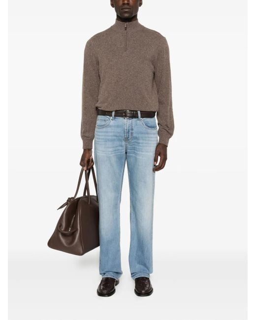 Canali Brown Half-Zip Wool Sweater for men