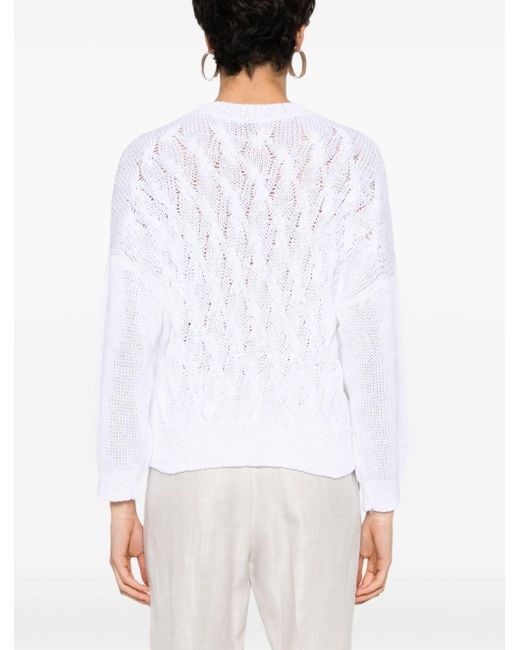 Peserico White Sequin-embellished Cable-knit Jumper