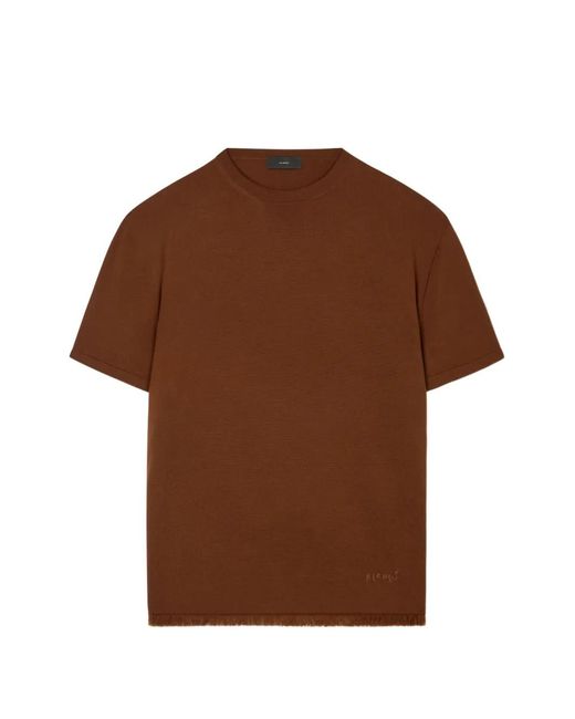 Alanui Brown Fringed Logo-Embroidered T-Shirt for men