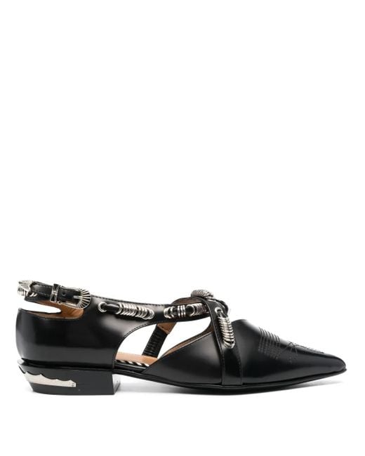 Toga Black Buckled Leather Ballerina Shoes