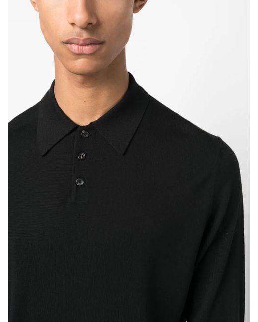 Lanvin Black Long-Sleeve Polo Shirt for men