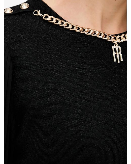 Fracomina Black Pleated Sleeves Chain Knitwear